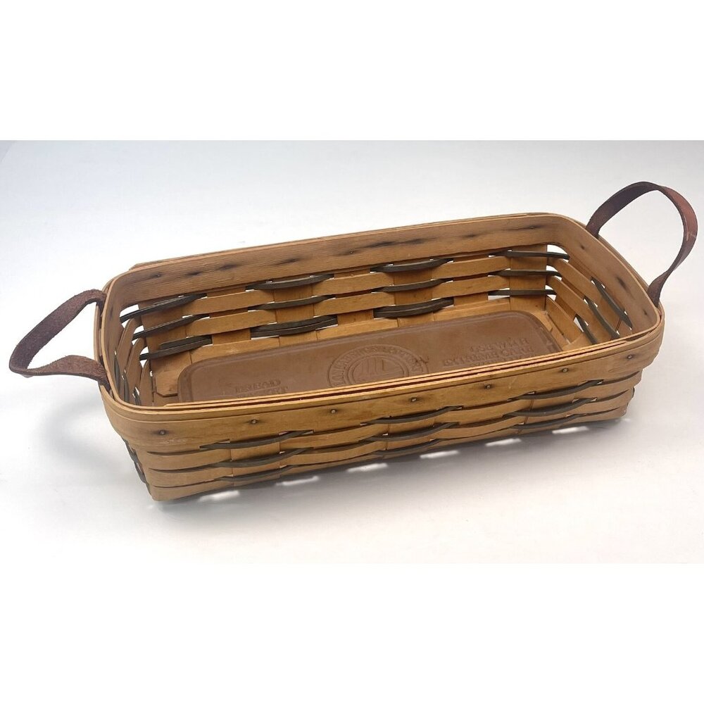 VTG 1999 LONGABERGER Handwoven BREAD BASKET + Warming Brick 14.5"x7.5"x3.5" READ